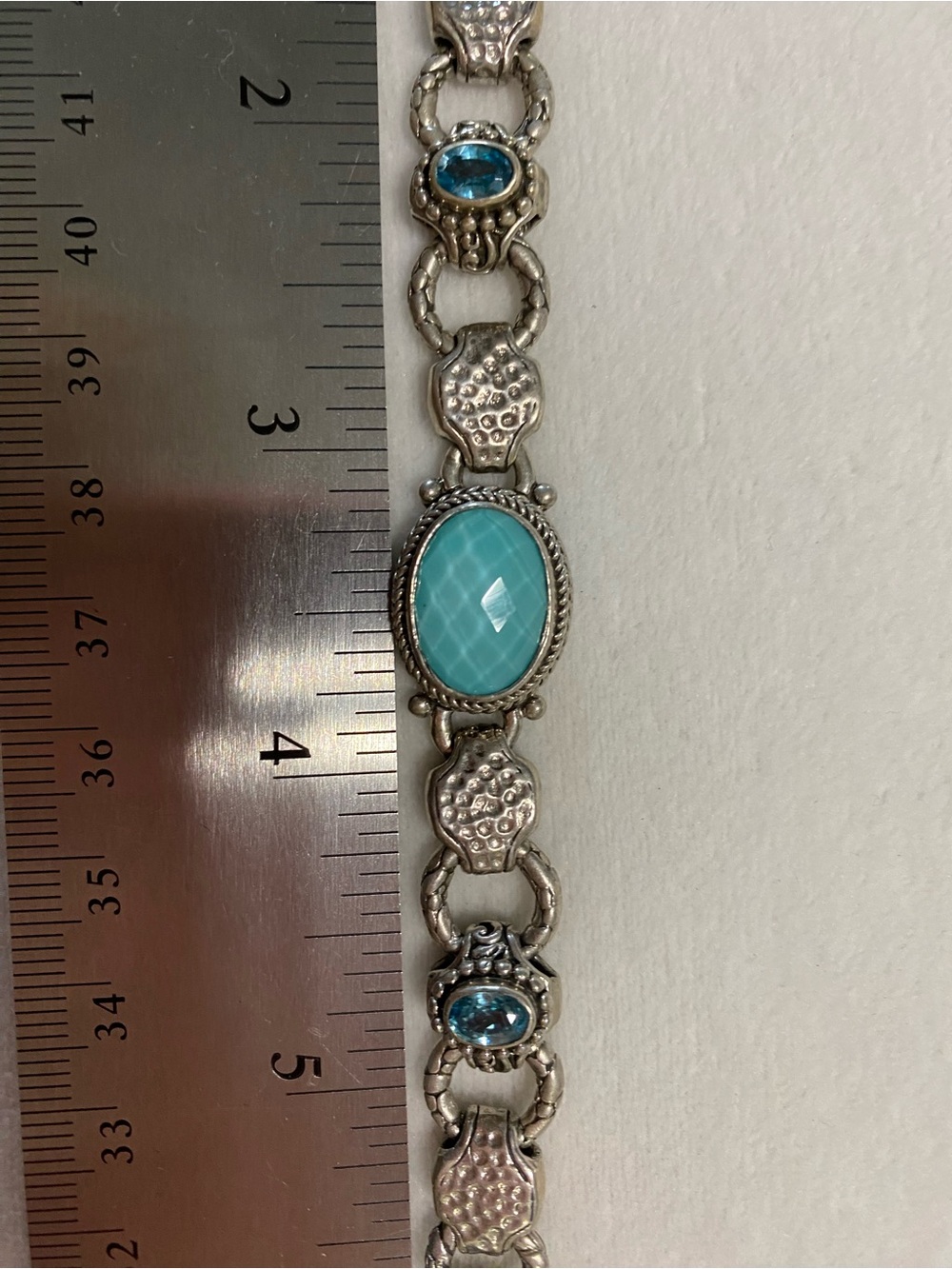 Sarda Turquoise Doublet and blue topaz Oval .925 Sterling Silver-Link Bracelet